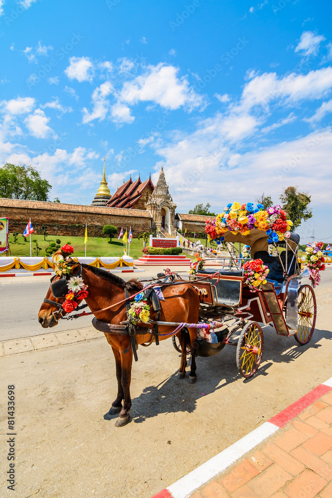Horse carriage in temple Phrathat Lampang Luang in Lampang, Thai Horse carriage in temple Phrathat Lampang Luang in Lampang, Thai