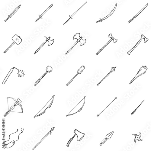 Vector Set of Sketch Medieval Weapon Icons
