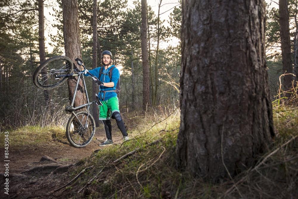 Offroad Mountain biker proud of his bike