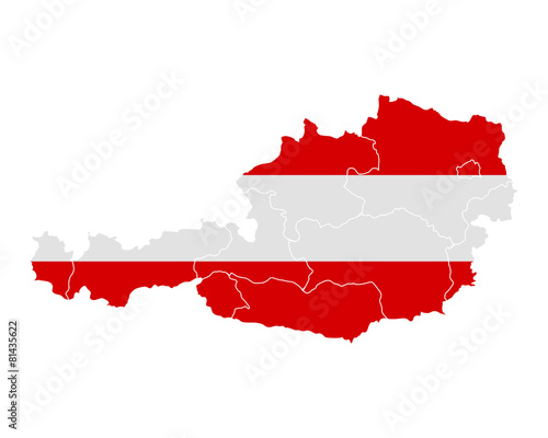Karte und Fahne von Österreich