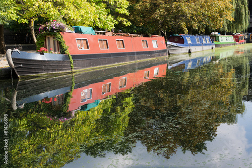 Canvas Print Vintage canal boats in England.