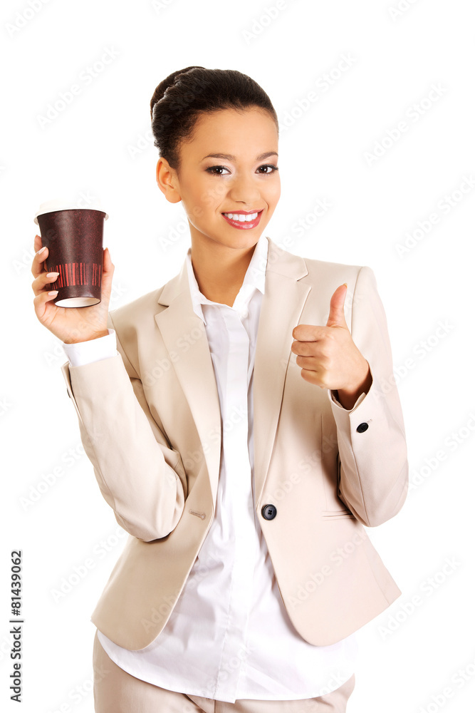 Business woman with coffee cup. Business woman with coffee cup.