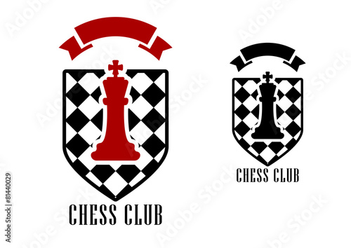 Chess emblem with king on checkered shield