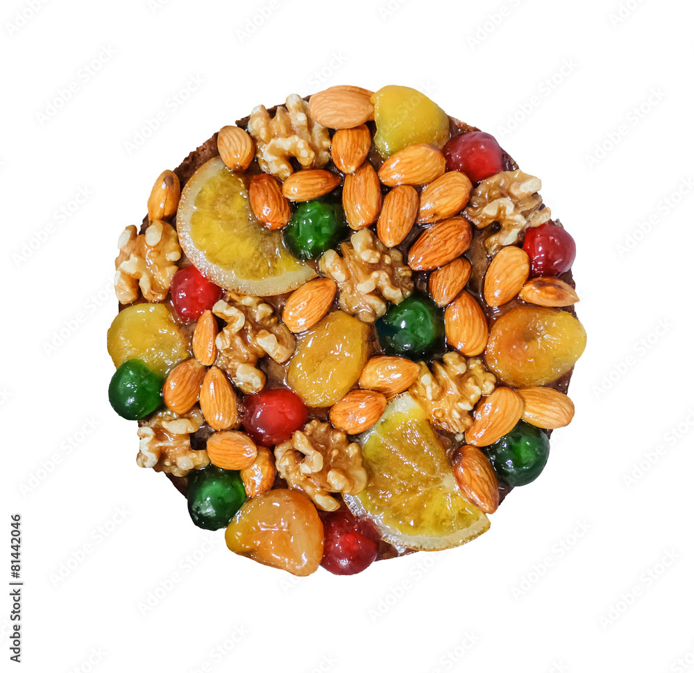 Fruit cake isolated on white background Fruit cake isolated on white background