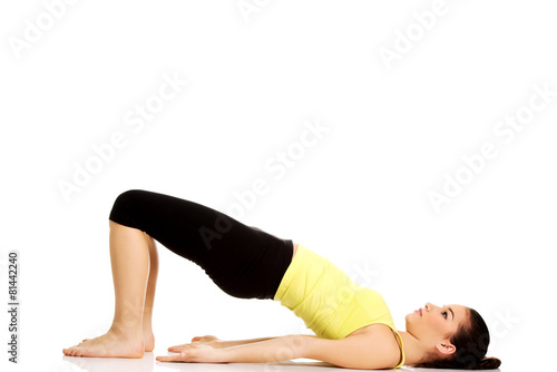 Woman doing stretching exercise.