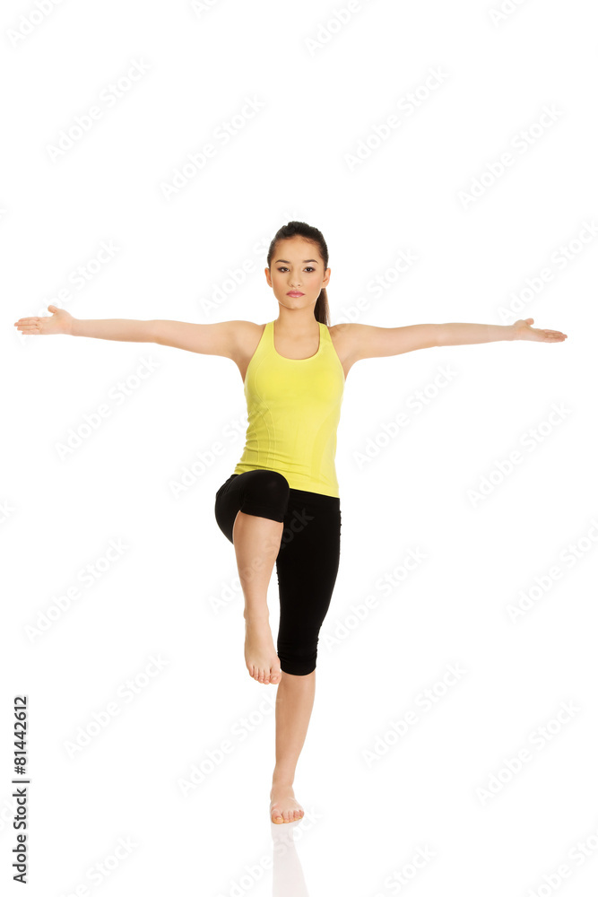 Fitness woman with arms wide open.
