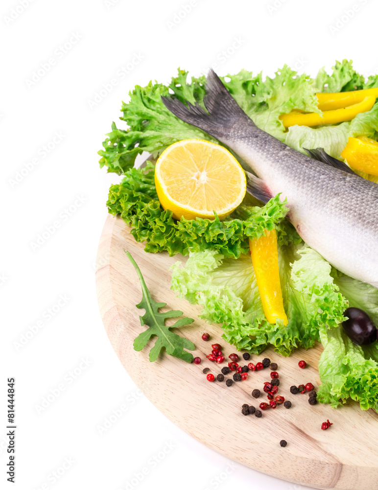 Composition of fresh seabass and vegetables. Composition of fresh seabass and vegetables.