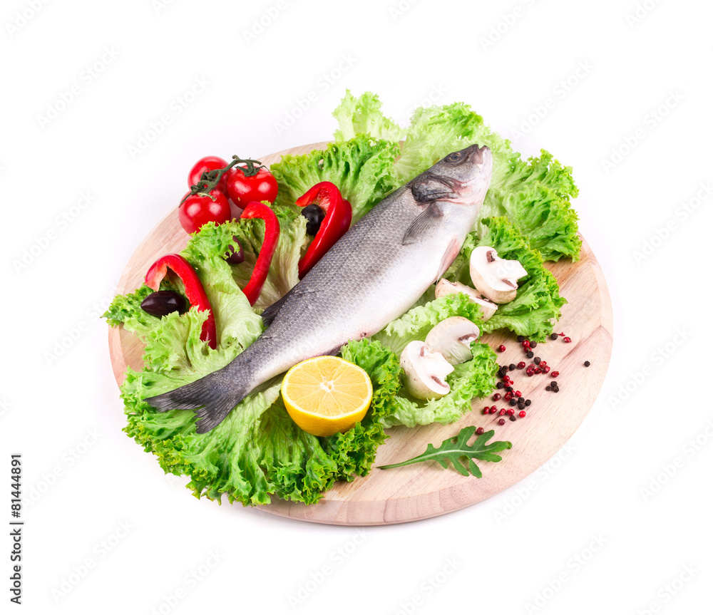 Composition of fresh seabass and vegetables. Composition of fresh seabass and vegetables.