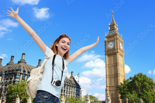 Canvas Print Happy travel woman in London