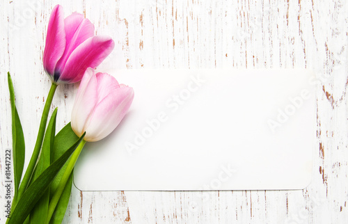 tulips with a card