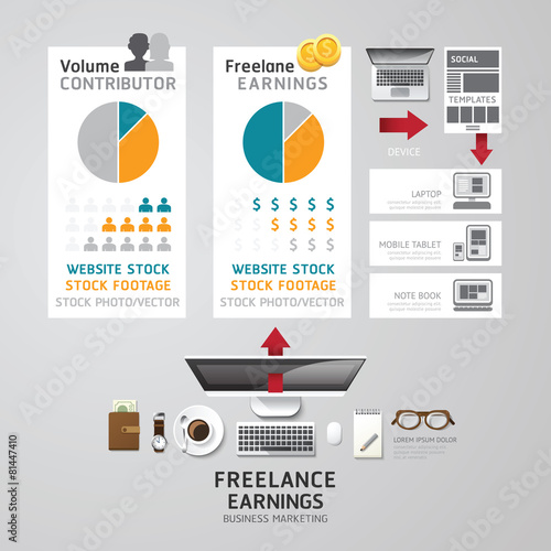 Infographic business freelance flat lay idea. Vector illustratio