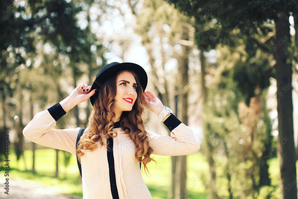 smiling young trendy hipster girl. consumerism, fashion smiling young trendy hipster girl. consumerism, fashion