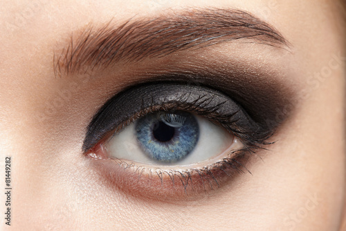 Closeup of beautiful woman eye with makeup, eyeliner