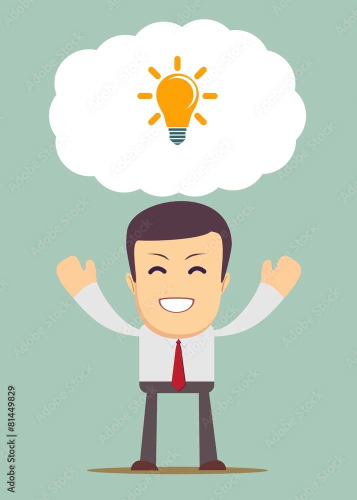 Creative young cartoon businessman as a symbol of having an idea Creative young cartoon businessman as a symbol of having an idea