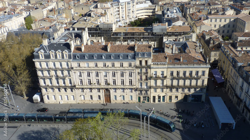 Naklejka premium Aerial view of the tramway of Bordeaux,
