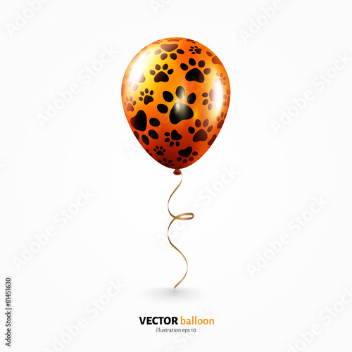Party flying balloon with cat paws pattern isolated on white