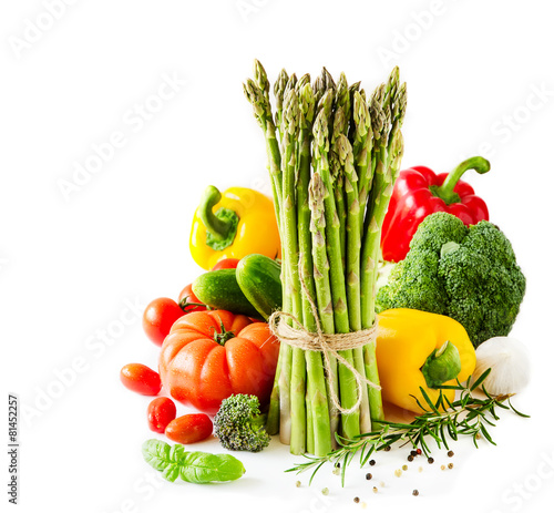 Fresh vegetables isolated on white copy space background