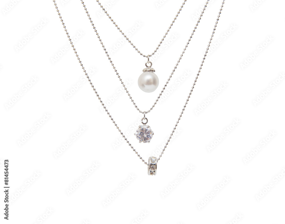 Silver necklace isolated on the white background Silver necklace isolated on the white background