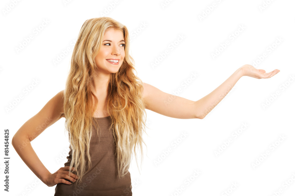 Student woman holding copyspace Student woman holding copyspace