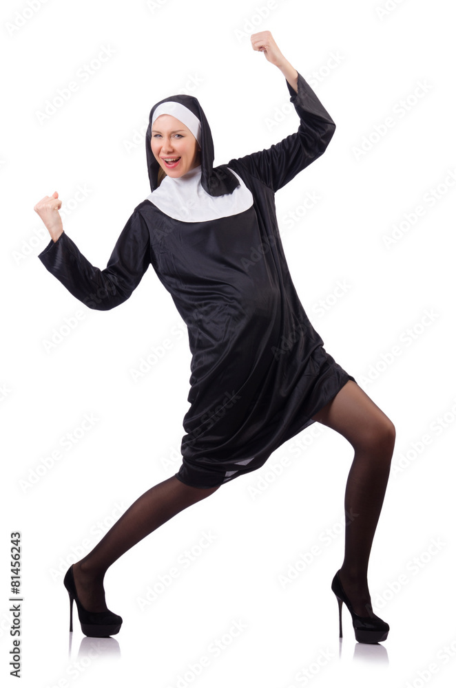 Pretty nun isolated on white