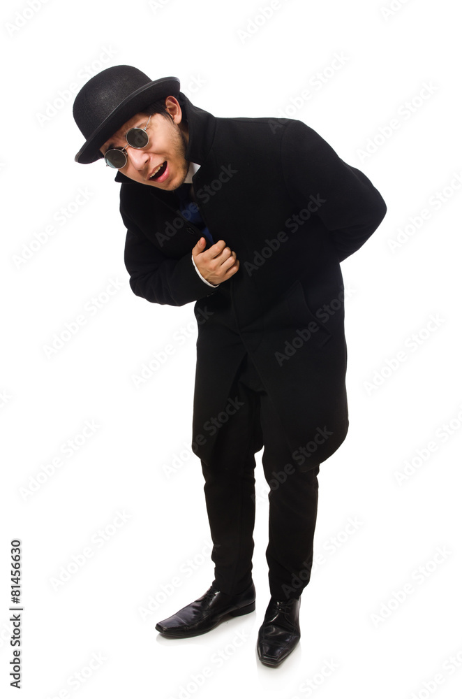Man wearing black coat isolated on white Man wearing black coat isolated on white