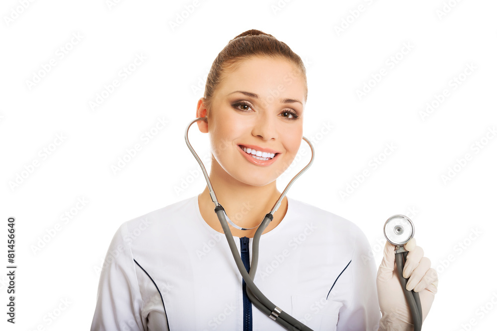 Portrait of female doctor with a stethoscope Portrait of female doctor with a stethoscope
