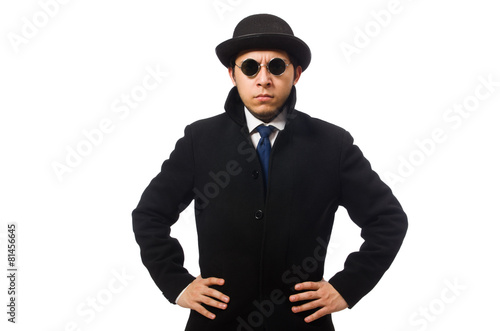 Man wearing black coat isolated on white