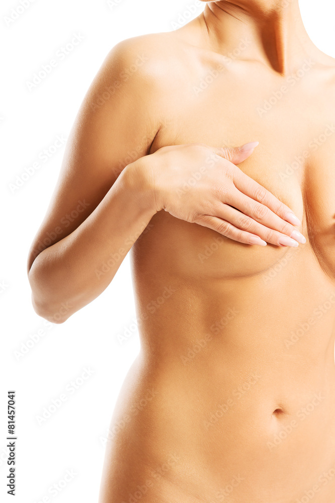 Beautiful topless woman covering her breast Beautiful topless woman covering her breast