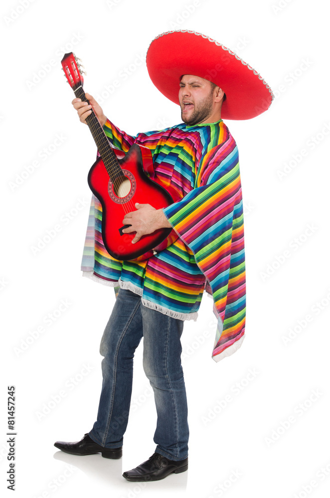 Funny mexican with guitar isolated on white Funny mexican with guitar isolated on white