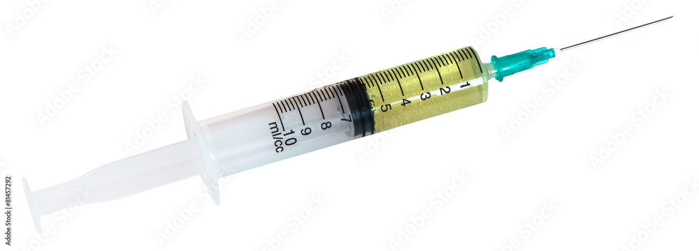 Fototapeta premium little 10 ml syringe filled with yellow liquid
