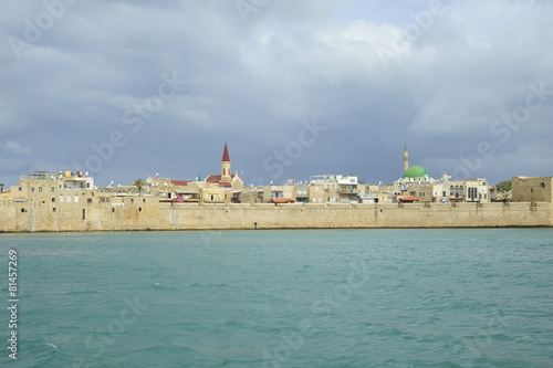 View from the fishing boats on the walls of the old Acre port fortress photo