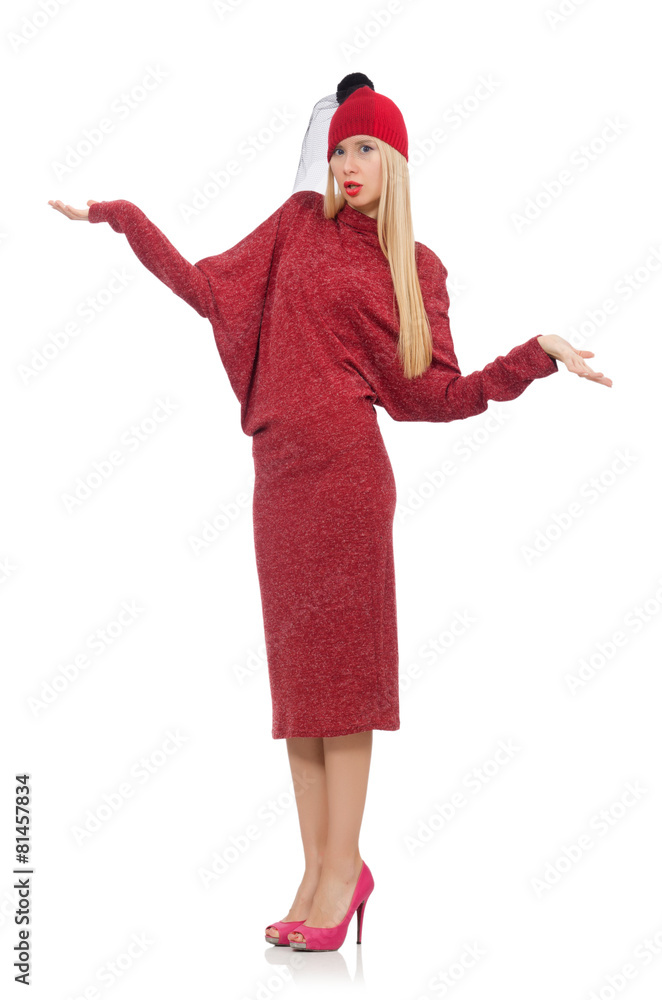 Pretty young woman in ruby dress isolated on white Pretty young woman in ruby dress isolated on white