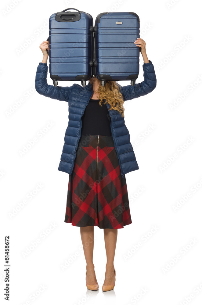 Pretty female model in blue jacket isolated on white Pretty female model in blue jacket isolated on white
