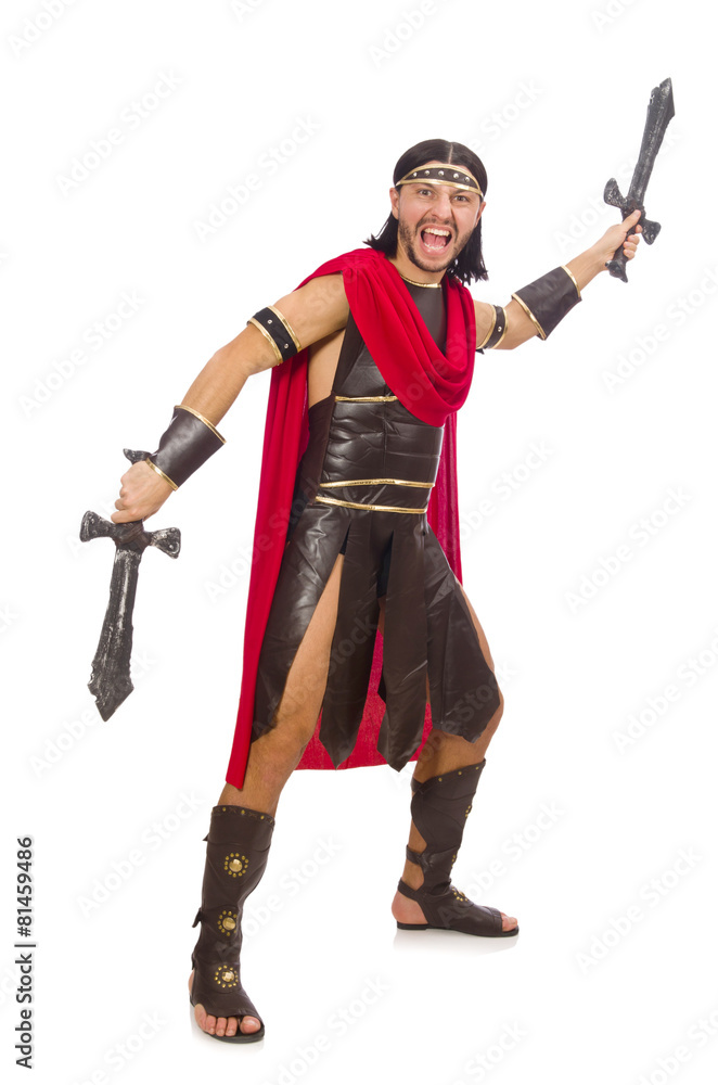 Gladiator holding sword isolated on white Gladiator holding sword isolated on white