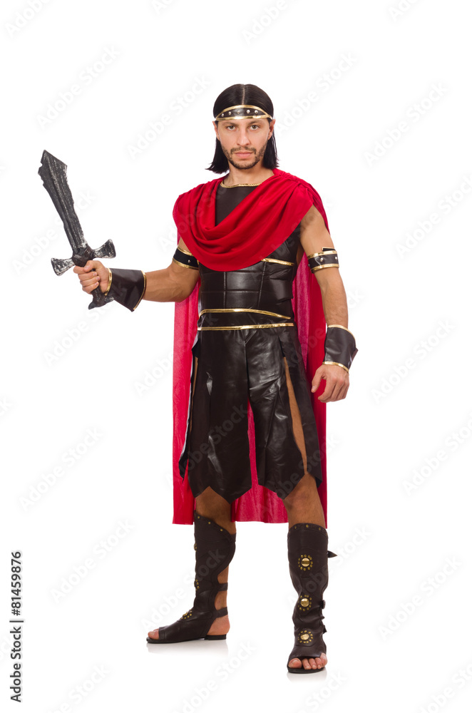 Gladiator posing with sword isolated on white Gladiator posing with sword isolated on white