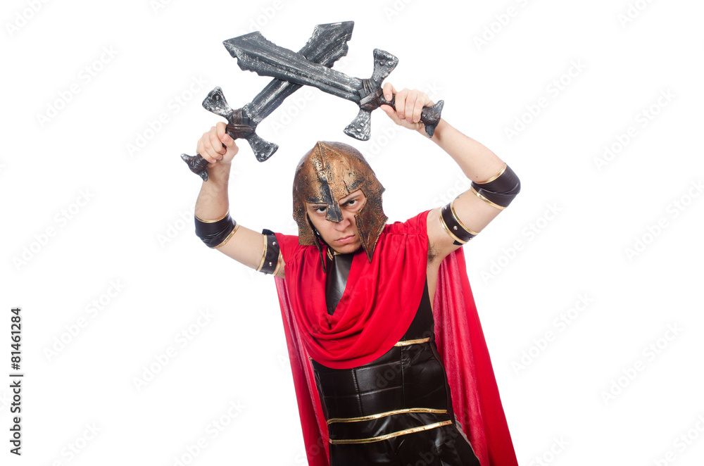 Gladiator holding sword isolated on white Gladiator holding sword isolated on white