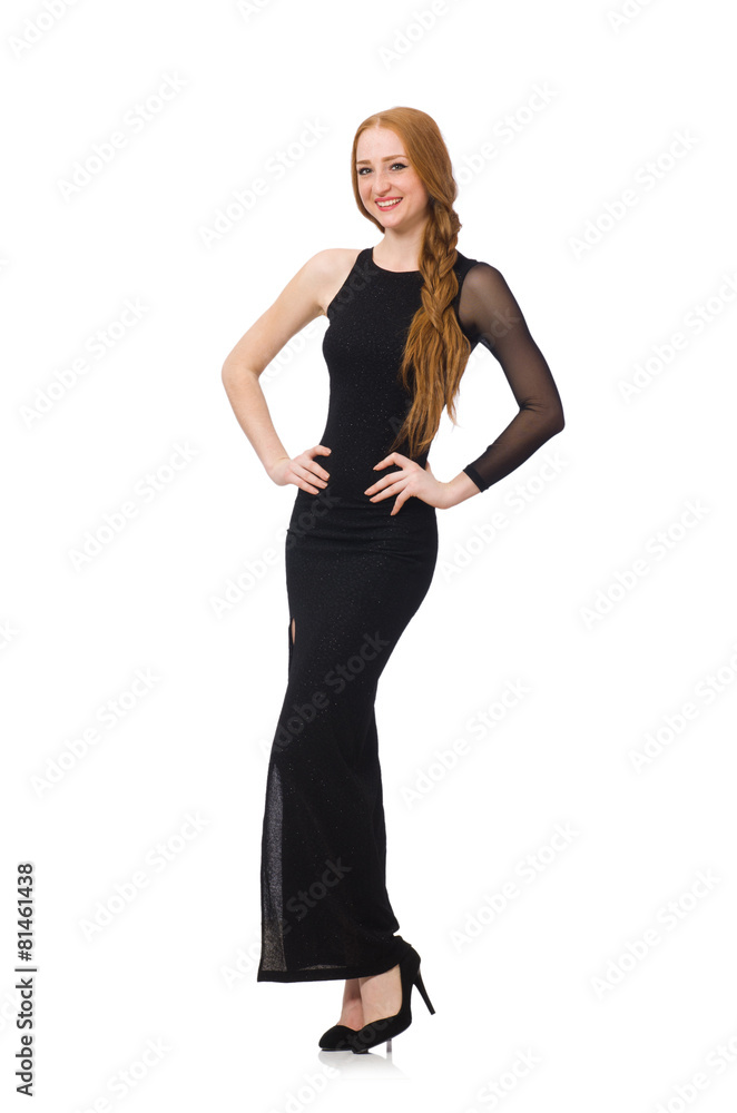Young lady in elegant black dress isolated on white Young lady in elegant black dress isolated on white
