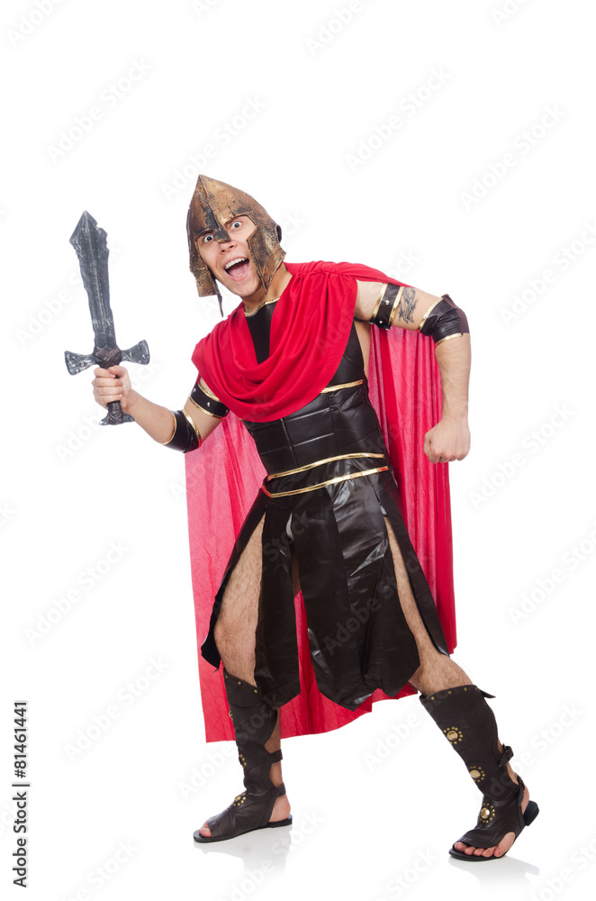 Gladiator holding sword isolated on white Gladiator holding sword isolated on white
