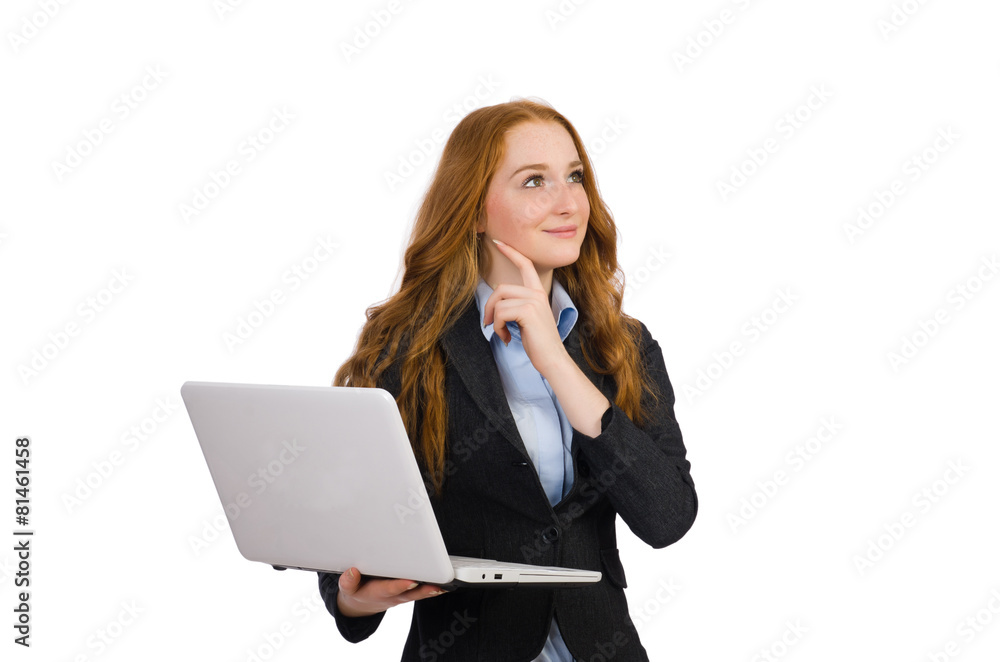 Businesswoman with laptop isolated on white Businesswoman with laptop isolated on white