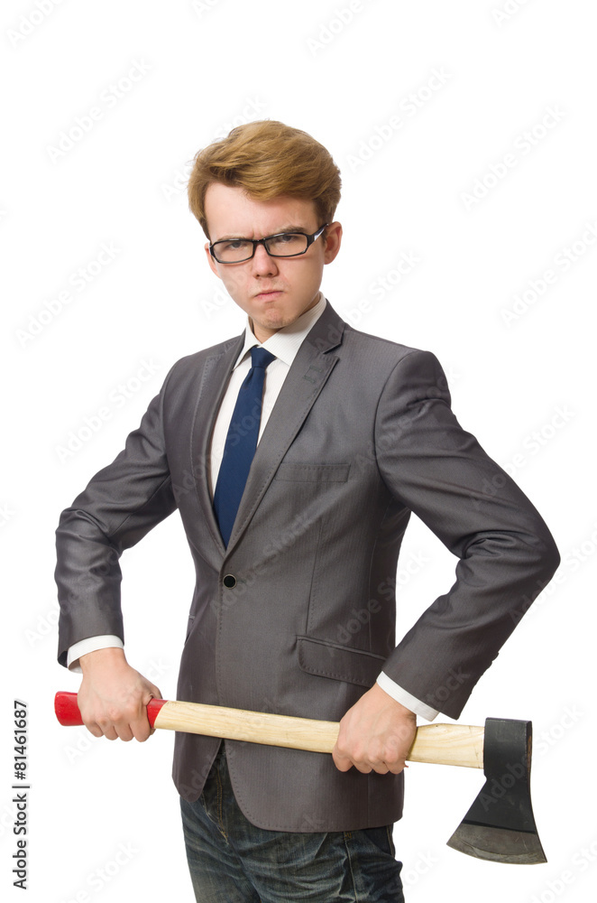 Young businessman with weapon isolated on white Young businessman with weapon isolated on white