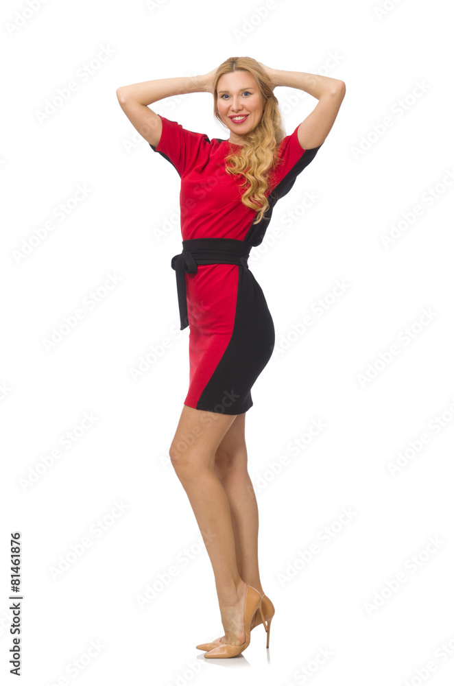 Beautiful lady in red black dress isolated on white Beautiful lady in red black dress isolated on white