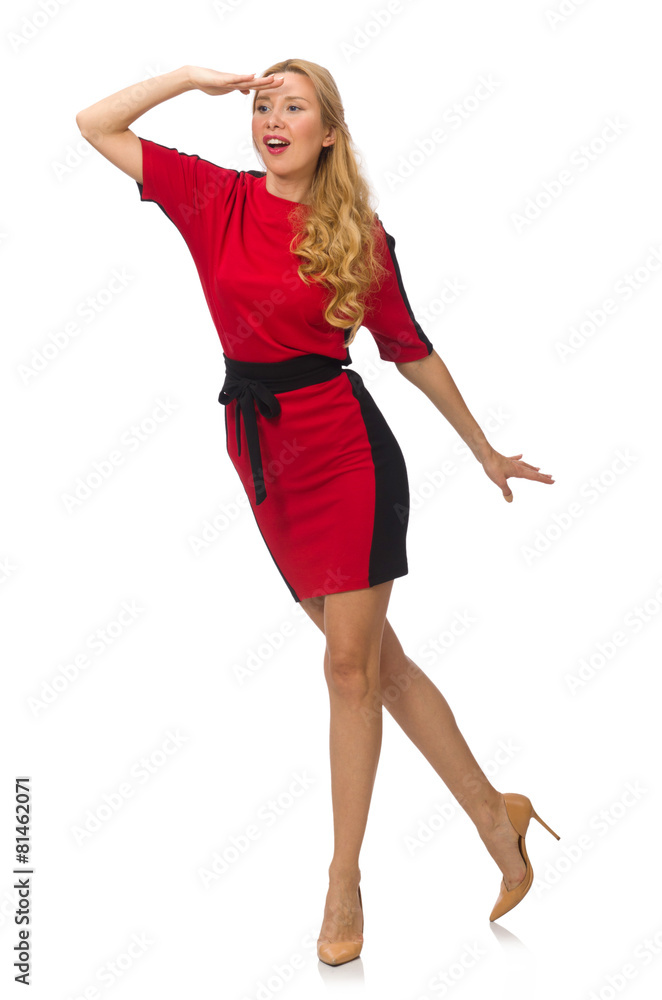 Beautiful lady in red black dress isolated on white Beautiful lady in red black dress isolated on white