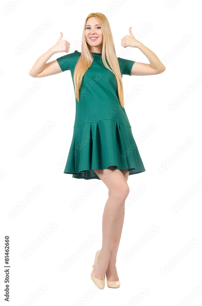 Beautiful pregnant woman in green dress isolated on white Beautiful pregnant woman in green dress isolated on white