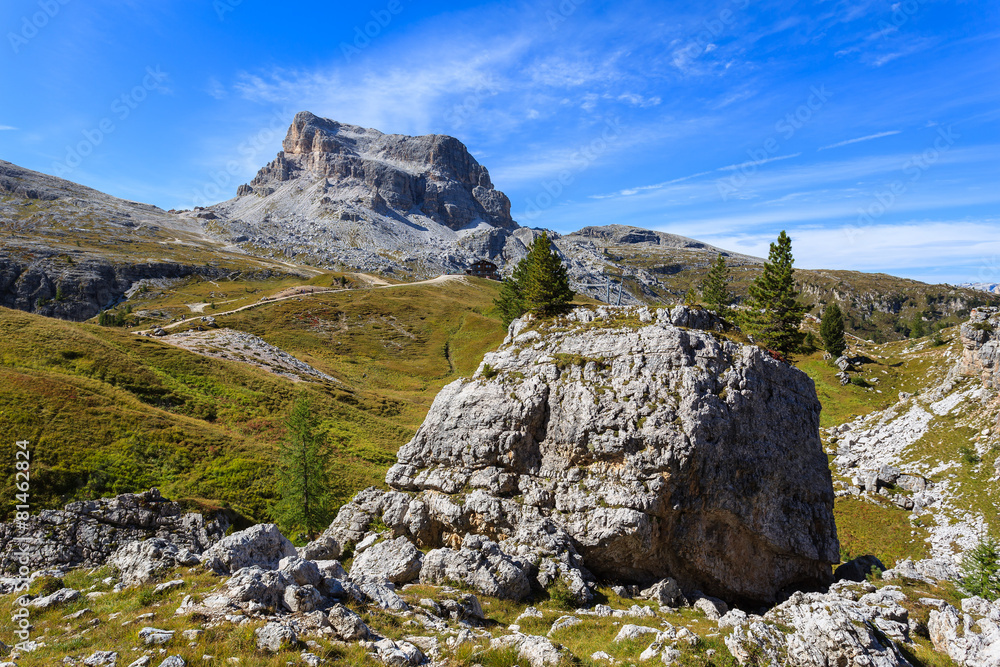 Rocks in Cinque Torri National Park in Dolomites Mountains