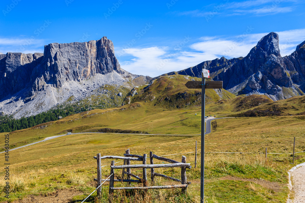 View of Dolomites Mountains from Passo Giau in autumn, Italy View of Dolomites Mountains from Passo Giau in autumn, Italy