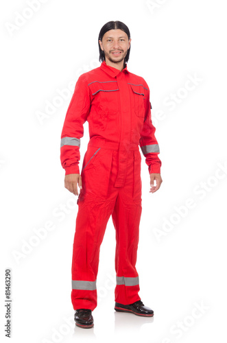 Technician in orange overall isolated on white