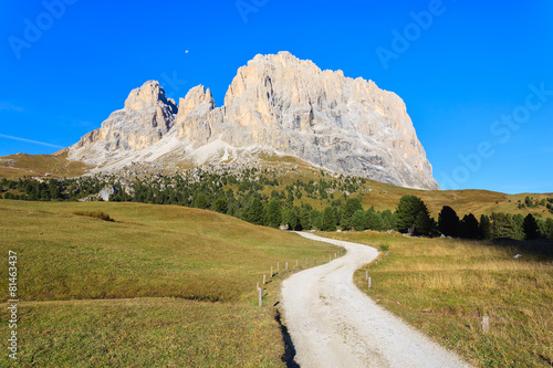 Road at Passo Sassolungo in Dolomites Mountains, Italy photo