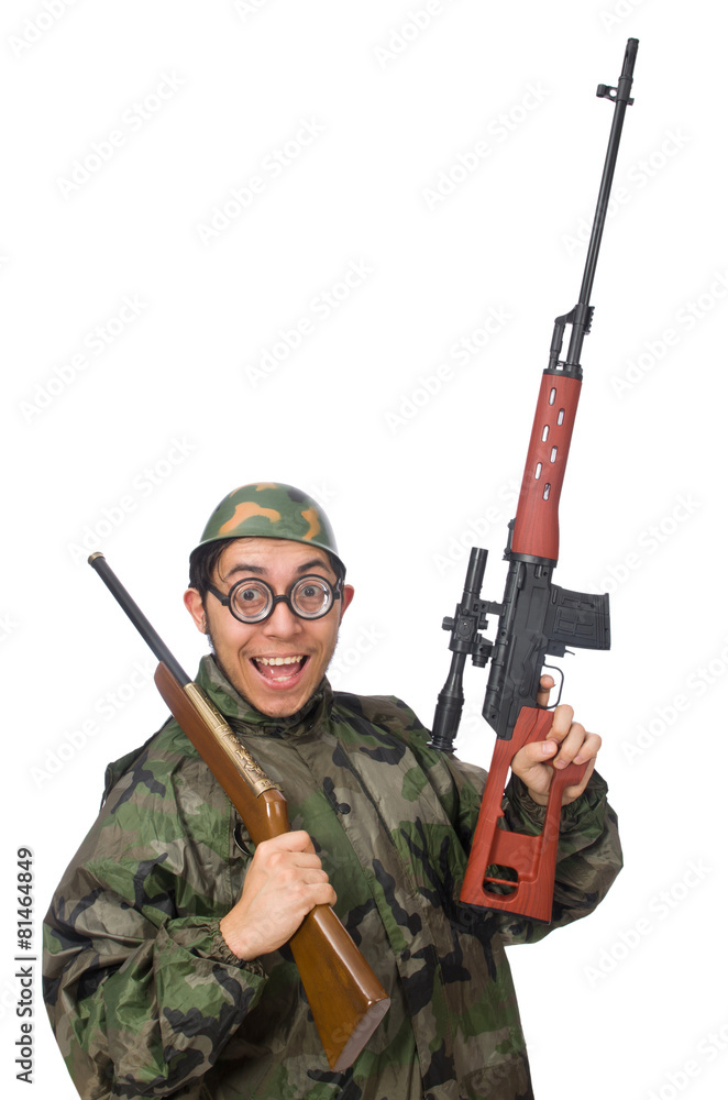 Military man with a gun isolated on white Military man with a gun isolated on white