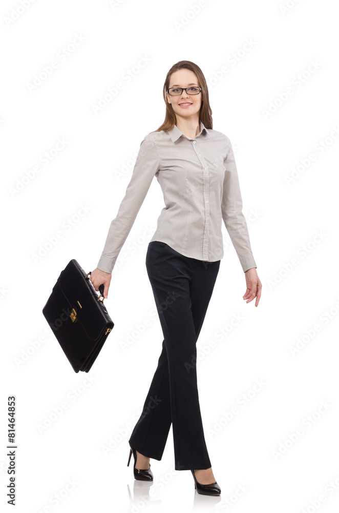 Business lady with case isolated on white Business lady with case isolated on white