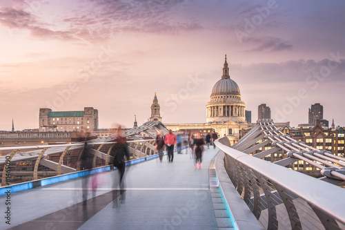 The Millennium Bridge to the St Paul's Cathedral in Twilight photo